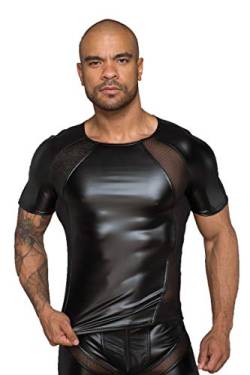 Herren T-Shirt aus Wetlook Material mit 3D Netzeinsätzen in schwarz erotisches Männer Shirt 2XL von Noir Handmade