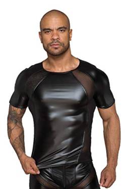 Herren T-Shirt aus Wetlook Material mit 3D Netzeinsätzen in schwarz erotisches Männer Shirt L von Noir Handmade