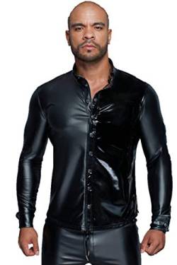 Langärmliges Herren Powerwetlook & PVC Shirt mit Knopfleiste in schwarz Männer Hemd 2XL von Noir Handmade