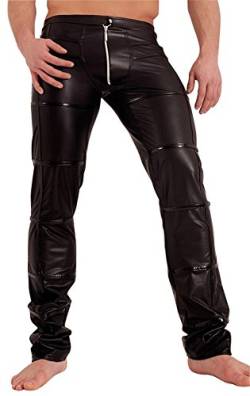 Noir Handmade Clubwear Lange Herren-Wetlook-Hose schwarz, Partyhose, mit Zipp Größe X-Large von Noir Handmade