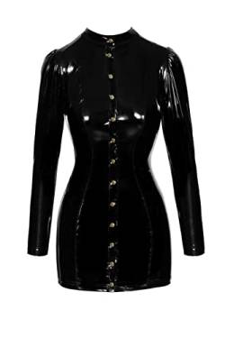 Noir Handmade Lack Minikleid schwarz glänzenden Frauen Dessous kurzes PVC Kleid mit goldenen Knöpfen 3XL von Noir Handmade
