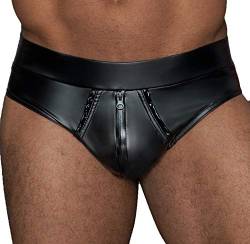 Noir Handmade Men Collection Herren Dessous Wetlook Slip in schwarz Shorts mit durchgehendem Reißverschluss und elastischem Bund M von Noir Handmade