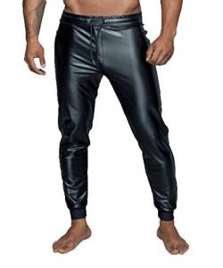 Noir Handmade Men Collection Herren Pants in schwarz Treggings Hose aus Powerwetlook Material mit elastischem Bund zum schüren 2XL von Noir Handmade