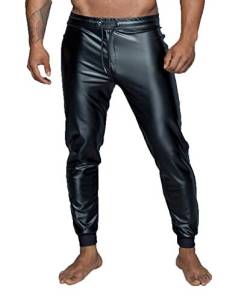 Noir Handmade Men Collection Herren Pants in schwarz Treggings Hose aus Powerwetlook Material mit elastischem Bund zum schüren XL von Noir Handmade