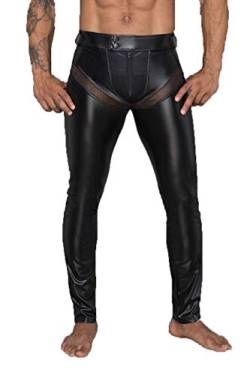 Noir Handmade Men Collection Herren Wetlook-Longpants schwarz mit Einsätzen und Taschen aus Netzmaterial Lange Männer Gogo und fetisch Hose S von Noir Handmade