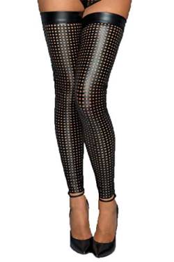 Noir Handmade Schwarze Damen Lasercut Strümpfe slebsttragende wetlook Stockings mit Silikonband M von Noir Handmade
