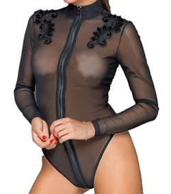 Noir Handmade Sinnlicher Frauen Dessous Tüll Body transparent mit Stickerei und Reißverschluss schwarz 2XL von Noir Handmade