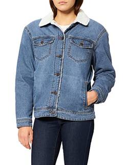 NOISY MAY Damen Gefütterte Kunstfell Jeansjacke | Teddy Denim Übergangsjacke | Warm Basic Jacket NMOLE, Farben:Blau, Größe:XS von Noisy may