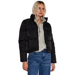 NOISY MAY Damen Kurze Puffer Übergangsjacke | Warme Stepp Jacke ohne Kapuze | Wattierter Blouson NMANNI, Farben:Schwarz, Größe:L von Noisy may