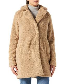 NOISY MAY Damen Langer Kunstfell Mantel | Warme Teddy Winter Jacke | Lamm Plüsch Parka ohne Kapuze NMGABI, Farben:Beige, Größe:34 von Noisy may