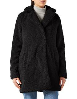 NOISY MAY Damen Langer Kunstfell Mantel | Warme Teddy Winter Jacke | Lamm Plüsch Parka ohne Kapuze NMGABI, Farben:Schwarz, Größe:40 von Noisy may