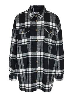 NOISY MAY Damen NMFLANNY L/S Long Shacket BG NOOS Langarmbluse, Black/Checks:White, Small von Noisy may