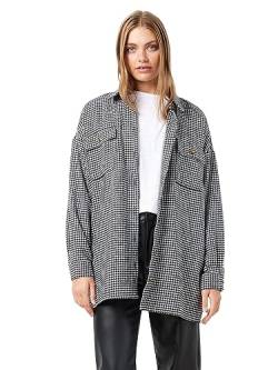 NOISY MAY Damen NMFLANNY L/S Long Shacket BG NOOS Langarmbluse, Bright White/Detail:Black HOUNDSTHOOTH, Large von Noisy may