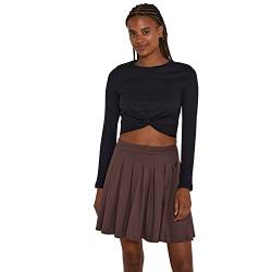 Noisy May Damen Cropped Shirt | Kurz Geripptes Langarm Basic Oberteil | Knoten Detail Bauchfrei NMDRAKEY, Farben:Schwarz, Größe:XL von Noisy may