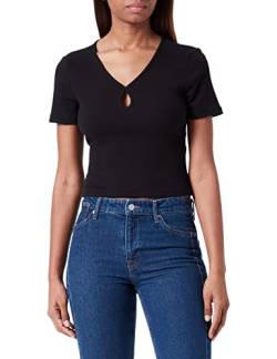 Noisy May Damen Kurzes RIPP Oberteil Slim Fit T-Shirt mit Cut-Out V-Ausschnitt Kurzarm Top NMMAYA, Farben:Schwarz-2, Größe:M von Noisy may