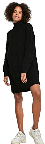 Noisy May Damen Langarm Strickkleid | Regular Fit Mini Pullover Dress | Rundhals Stehkragen Shirt NMTIMMY, Farben:Schwarz, Größe:M von Noisy may