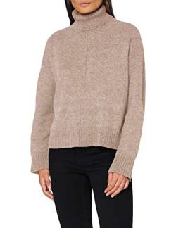 Noisy May Damen Rollkragen Strickpullover | Knitted Basic Stretch Sweater | Langarm mit Schlitzen NMIAN, Farben:Beige, Größe:36 von Noisy may