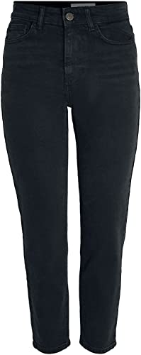 Noisy May Damen Straight Fit Cropped Jeans High Waist Denim Stretch Hose Raw Wash Pants NMMONI, Farben:Schwarz, Größe:25W / 32L, Z-Länge:L32 von Noisy may