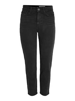 Noisy May Damen Straight Fit Cropped Jeans High Waist Denim Stretch Hose Raw Wash Pants NMMONI, Farben:Schwarz, Größe:28W / 32L, Z-Länge:L32 von Noisy may