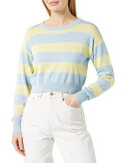 Noisy may A/S Damen Nmzoe L/S O-neck Crop Knit Noos Pullover, Cerulean/Detail:pale Lime Yellow, L EU von Noisy may
