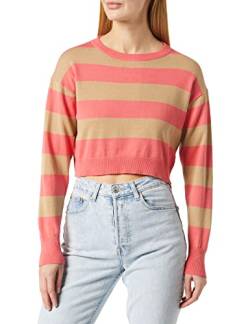 Noisy may A/S Damen Nmzoe L/S O-neck Crop Knit Noos Pullover, Sun Kissed Coral/Stripes:nomad Stripes, XL EU von Noisy may