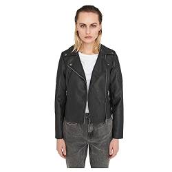 Noisy may Damen Kunstleder Jacke Biker Jacket Übergangsjacke Langarm Shacket PU Coated NMREBEL, Farben:Schwarz-2, Größe:L von Noisy may