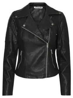 Noisy may Damen Kunstleder Jacke Biker Jacket Übergangsjacke Langarm Shacket PU Coated NMREBEL, Farben:Schwarz-2, Größe:S von Noisy may