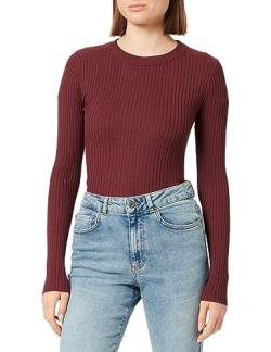 Noisy may Damen Rundhals Strickpullover Slim Fit Stretch Sweater Basic Langarm Shirt Gerippt NMSHIP, Farben:Bordeaux,Größe Damen:M von Noisy may