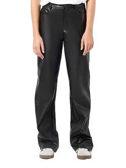 Noisy may Kunstleder Hose Straight Leg High Waist Pants PU Coated Beschichtet Bootcut NMANDY, Farben:Schwarz,Größe Damen:XS von Noisy may