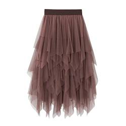 Damen Tüllrock Elastische Taille Tutu Rock für Frauen Knielang Petticoat A Linie Tüll Rock gestufter Lagen Ballettrock für Abschlussball, Party (Braun, ONE Size) von Nokiwiqis