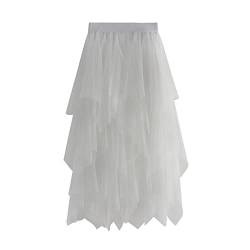 Damen Tüllrock Elastische Taille Tutu Rock für Frauen Knielang Petticoat A Linie Tüll Rock gestufter Lagen Ballettrock für Abschlussball, Party (Weiß, ONE Size) von Nokiwiqis