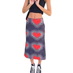 Damen Y2K Hohe Taille Batik Midi Böhmischer Rock Vintage Herz gehört A-Linie Gothic Rock Harajuku E-Girl 90S Streetwear (A, S) von Nokiwiqis