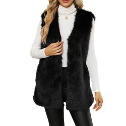 Nokiwiqis Damen Flauschig Fellweste Ärmellos Kunstpelz Weste Elegant Kunstfell Mantel Jacke Faux Pelz Warm Herbst Winterjacke Fell Mäntel Outwear (Schwarz, L) von Nokiwiqis