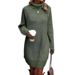 Nokiwiqis Damen Rollkragen Strickkleid Elegant Langarm Pulloverkleid Warme Winterkleid Pullikleid Herbst Winter Strickpullover Weich Freizeitkleid (Armee Grün, M) von Nokiwiqis