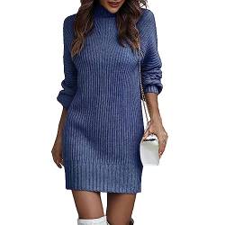 Nokiwiqis Damen Rollkragen Strickkleid Elegant Langarm Pulloverkleid Warme Winterkleid Pullikleid Herbst Winter Strickpullover Weich Freizeitkleid (Blau, XL) von Nokiwiqis