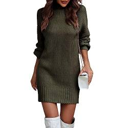 Nokiwiqis Damen Rollkragen Strickkleid Elegant Langarm Pulloverkleid Warme Winterkleid Pullikleid Herbst Winter Strickpullover Weich Freizeitkleid (Dunkelgrün, S) von Nokiwiqis