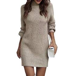 Nokiwiqis Damen Rollkragen Strickkleid Elegant Langarm Pulloverkleid Warme Winterkleid Pullikleid Herbst Winter Strickpullover Weich Freizeitkleid (Khaki, L) von Nokiwiqis