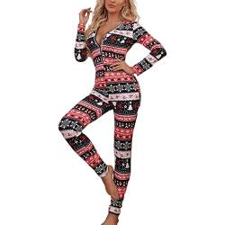 Nokiwiqis Damen Weihnachten Einteiler Jumpsuit Sexy Bodycon V-Ausschnitt Pyjamas Onesie Overall Ganzkörperanzug Schlafanzug Hausanzug Freizeitanzug (Schwarz, M) von Nokiwiqis