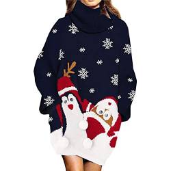 Nokiwiqis Damen Weihnachten Pulloverkleid Elegant Langarm Rollkragen Pullover Strickkleid Lose Lang Pullikleid Weihnachtskleid Winter Warm Strickpullover Kleid (Schwarz, One Size) von Nokiwiqis