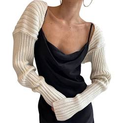 Nokiwiqis Damen Y2k Bolero Herbst Langarm Strick Strickjacke Frauen Cropped Offene Front Drop Shoulder Shrug Lässig Pullover (Aprikose, One Size) von Nokiwiqis