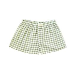 Nokiwiqis Damen Y2k Kariert Shorts Elastisch Taille Sommer Lässig Shorts Weites Bein Pyjama Bottoms Süße Gingham-Boxershorts Loungewear Streetwear (Smaragd Grün, S) von Nokiwiqis