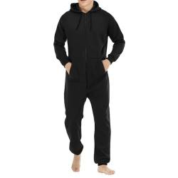 Nokiwiqis Herren Jumpsuit Sweat-Overall Einteiler Jogginganzug Trainingsanzug mit Reißverschluss und Kapuze Onesie Pyjamas Schlafanzüge Freizeitanzug Hausanzug (Schwarz, XL) von Nokiwiqis