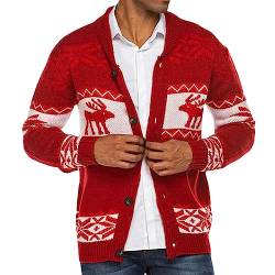 Nokiwiqis Herren Weihnachtspullover Strickjacke Hässliche Pulli Lustig Strickpullover Jumper mit Stehkragen Norwegerjacke Winter Jacke Freizeitjacke Männer (Rot, XXXL) von Nokiwiqis