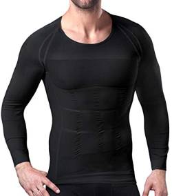 NonEcho Herren Body Shaper Slimming Shirt Kompression Baselayer Langarm T-Shirts Tank Top Shapewear - Schwarz - Klein von NonEcho