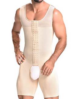 NonEcho Herren Shapewear Bauchkontrolle Ganzkörperformer Schlankheits-Body Übergröße, Beige (Schnalle), Large von NonEcho