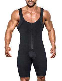 NonEcho Herren Shapewear Bauchkontrolle Ganzkörperformer Schlankheits-Body Übergröße, Schwarz (Reißverschluss), X-Large von NonEcho