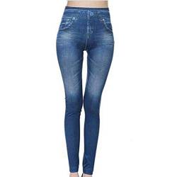 None Brand Thermal Fleece Denim Jeggings, Women's Winter Stretchy High Waisted Slim Jeans (Blue, S/M) von None Brand