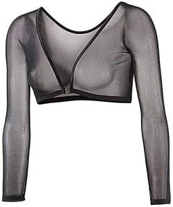 Women Mesh Sheer Crop Top T-Shirt Lingerie Long Sleeve See Through Vest Blouse (Black, XL) von None Brand