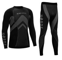 Norde THERMOTECH Herren Funktionswäsche Thermoaktiv Atmungsaktiv Base Layer Set Outdoor Radsport Running (Schwarz/Grau, L) von Norde