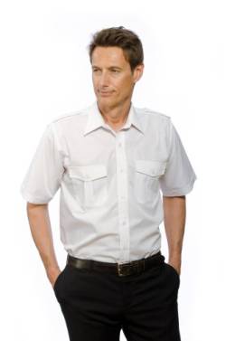 Nordhandel weiße Pilotenhemden, Kurzarm, Slim fit, mit abnehmbaren Schulterklappen, Größe 37/38 von Nordhandel